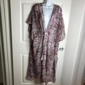 Carlos Santana Women's Animal Print Tie Front Duster Cardigan Blush NEW~One Size